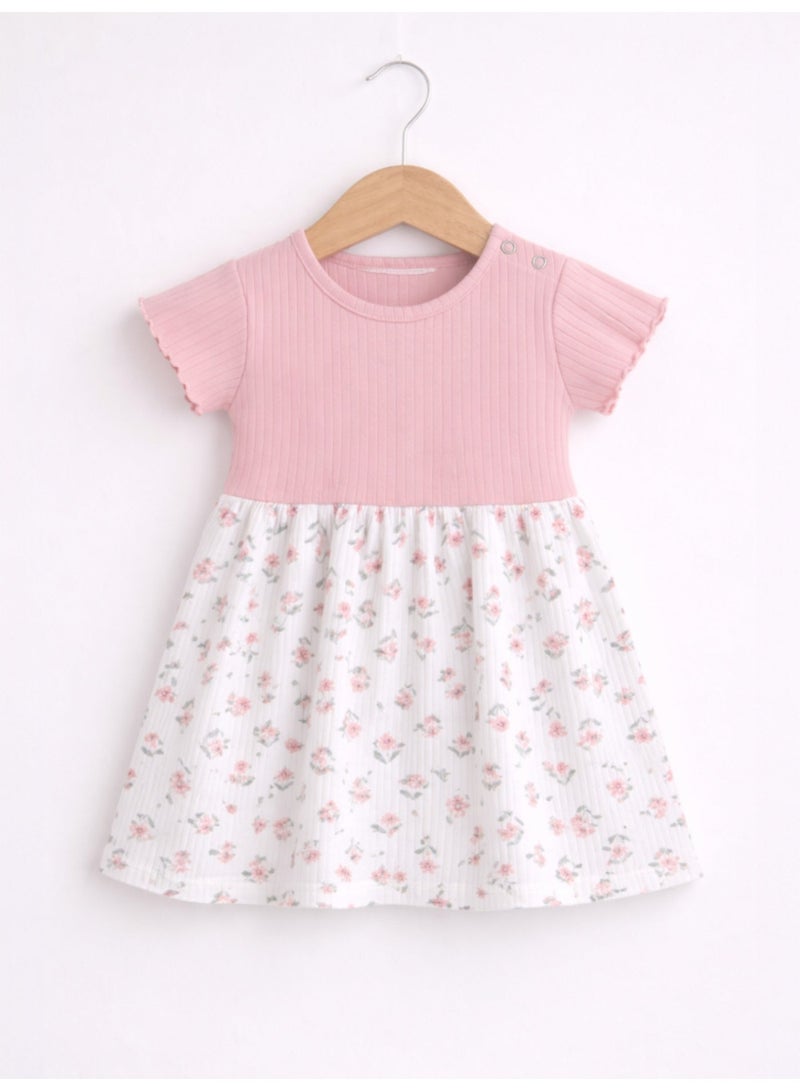 victor and jane Infant Girls Drop Needle Dress with Floral Skirt (Small Embroidery Detail - Image 2